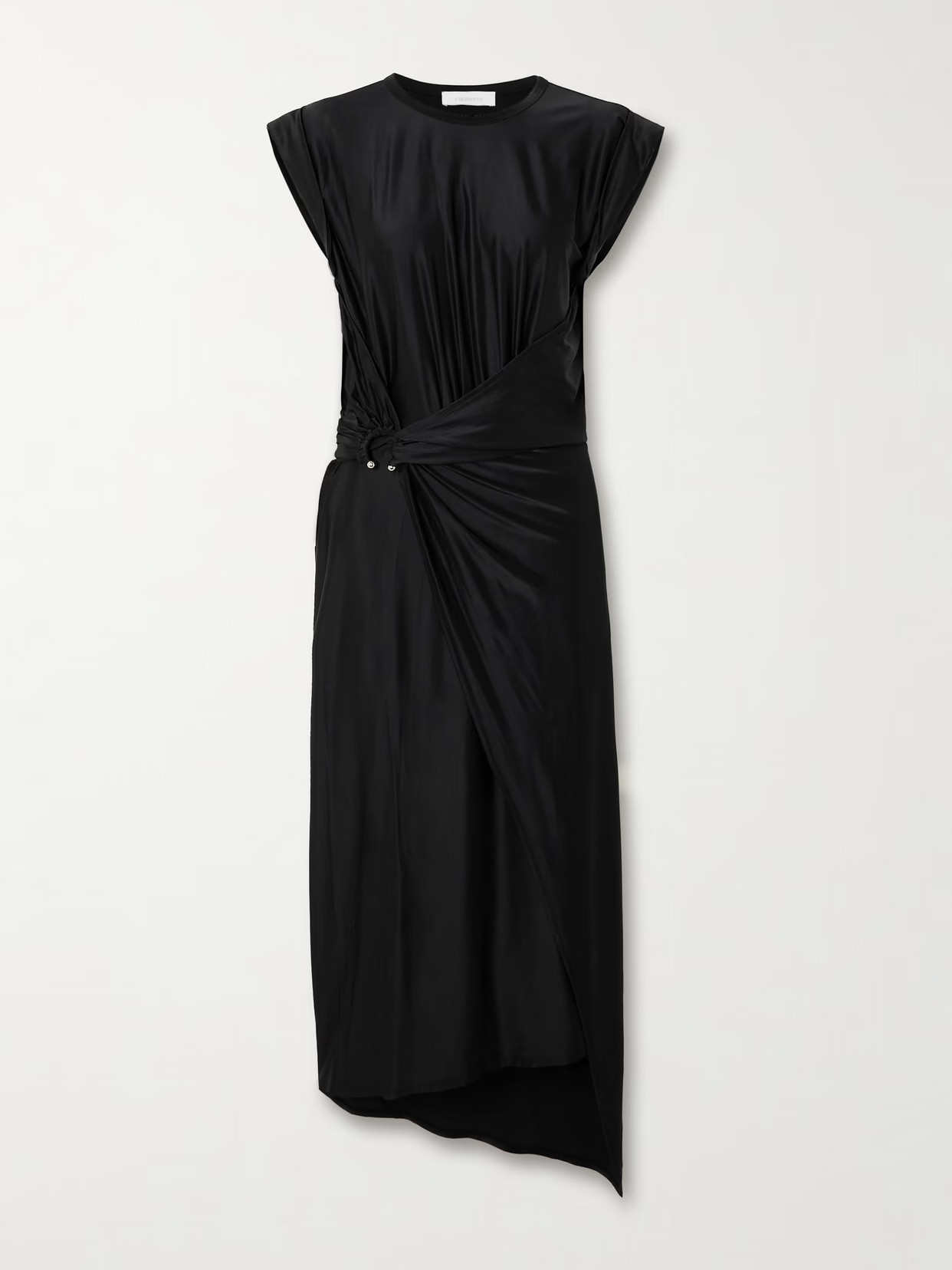 RABANNE - Embellished Asymmetric Draped Satin-jersey Midi Dress - Black | NET-A-PORTER (US)
