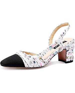 JiaBinji Slingback Heels for Women Two Tone Closed Round Toe Casual Pumps | Amazon (US)