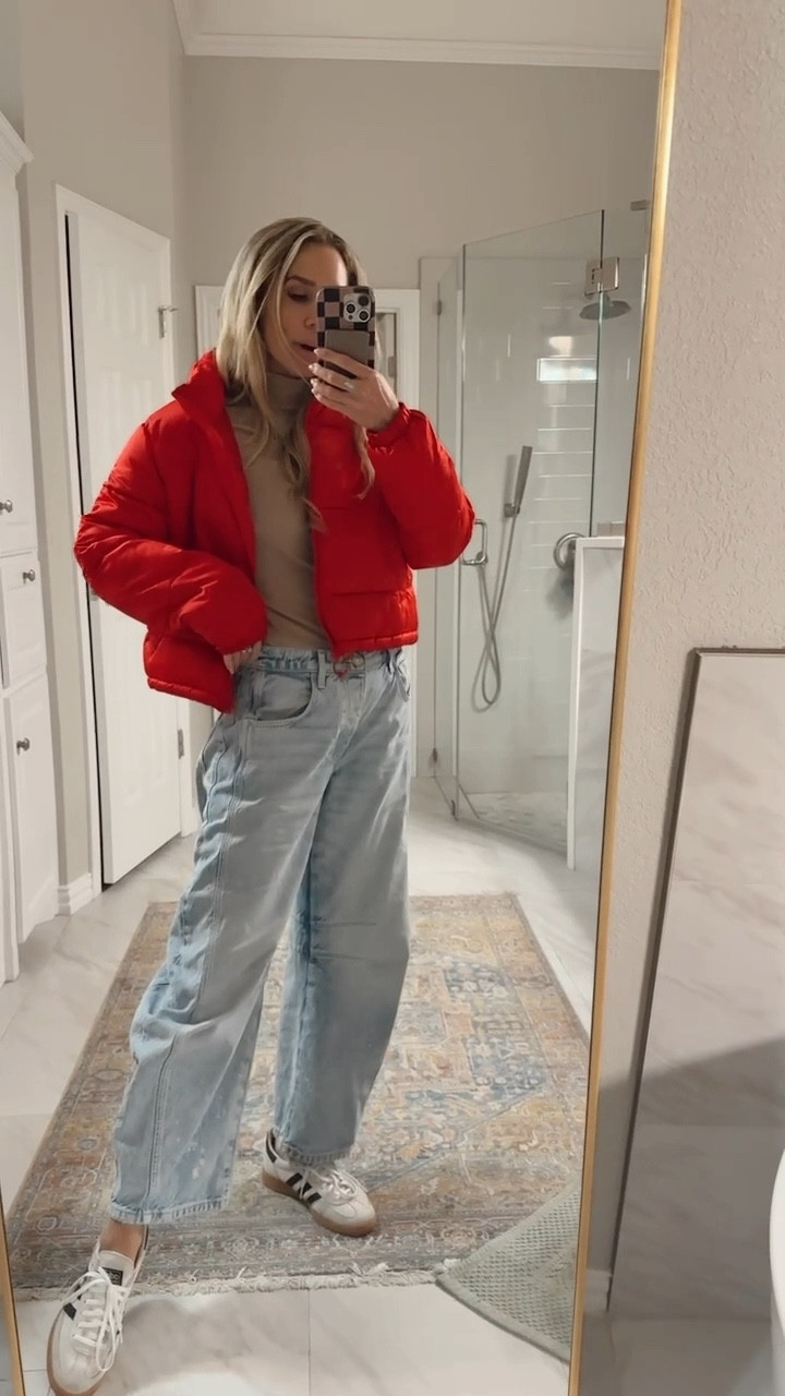 Puffer jacket is from Walmart & I’m loving the pop of red 🍒 I sized up one to a M. 

Paired with this $8 mock tee, might be oos, they went fast. 

These barrel jeans are Amazon! ✨

#LTKFindsUnder100 #LTKFindsUnder50 #LTKStyleTip