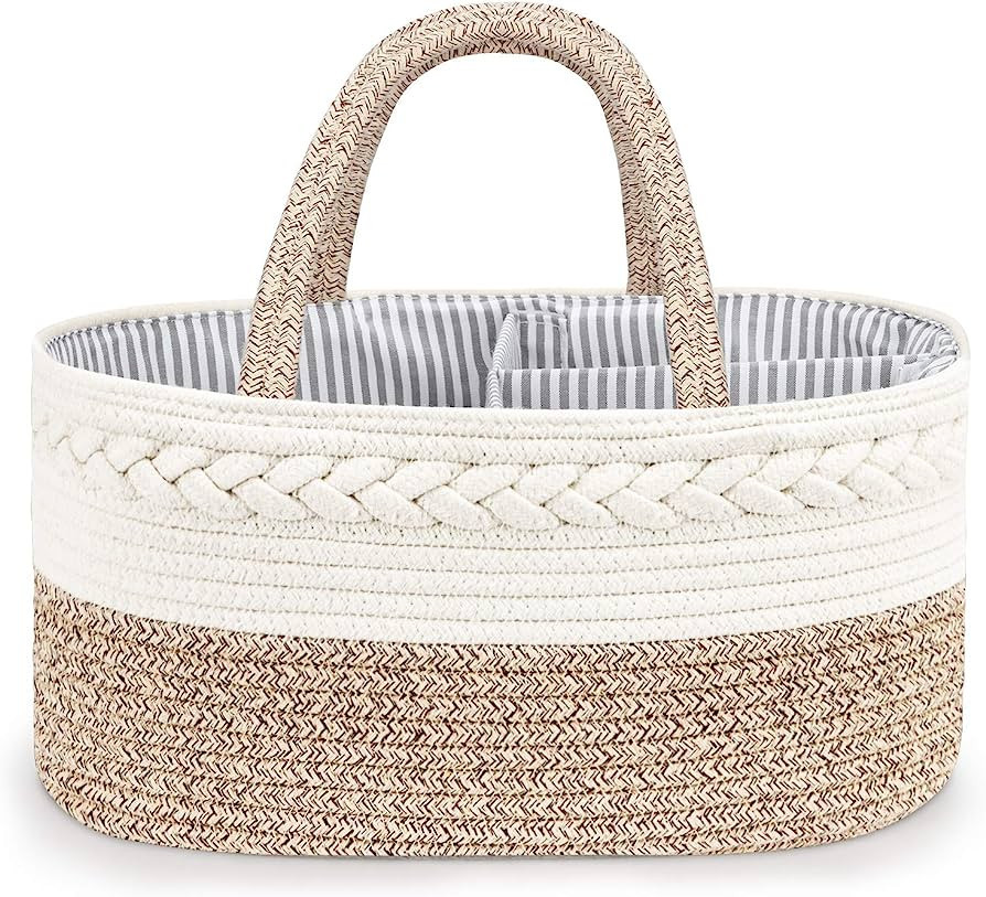 Baby Diaper Caddy Organizer, Stylish Cotton Rope Baby Basket Nursery Storage Organizer for Changi... | Amazon (US)