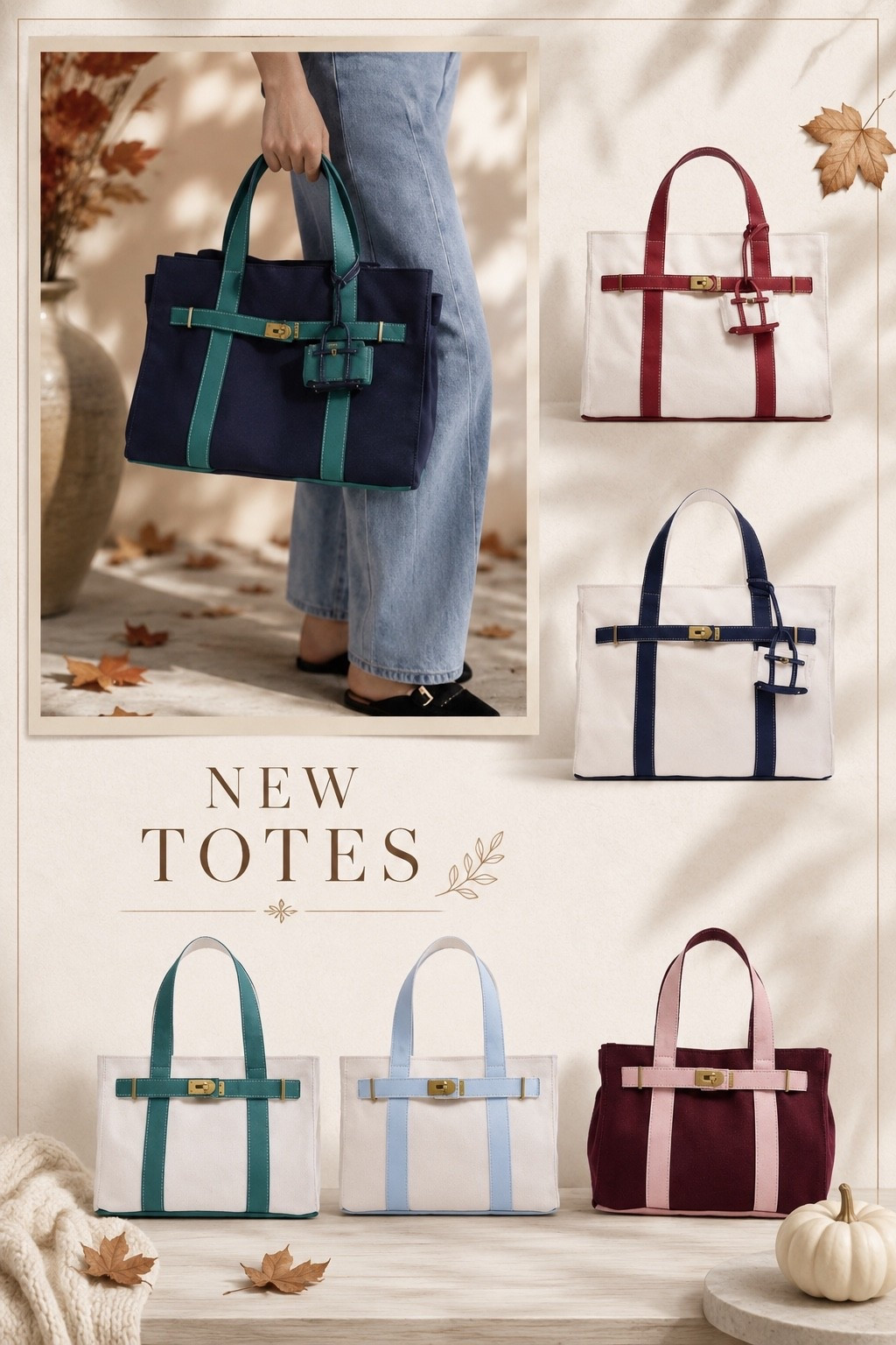 New handbags. Tote bags. Casual purse.