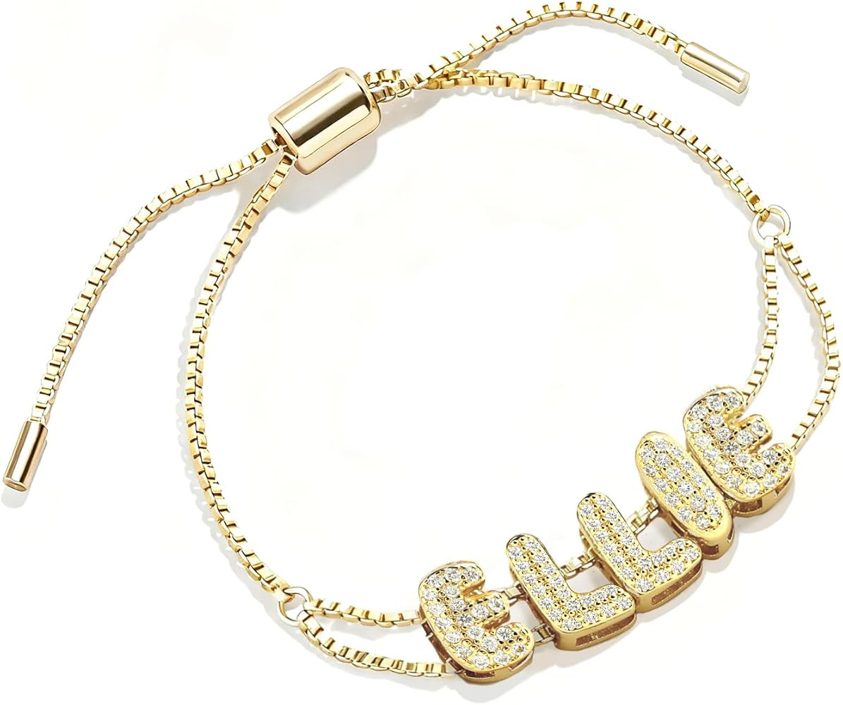 Bubble Bracelets for Women with Zircon Letter Charms Custom Name Bracelet Personalized Adjustable... | Amazon (US)