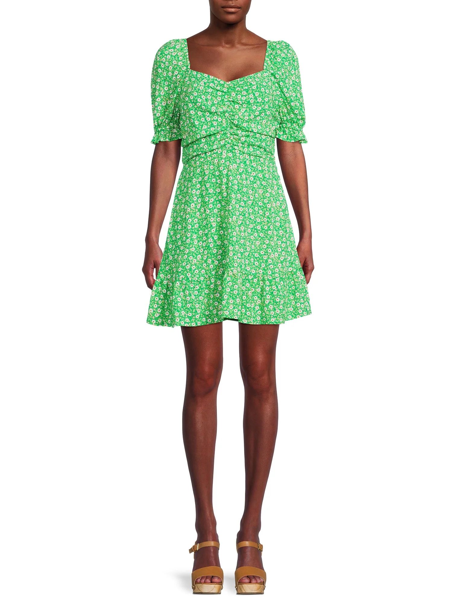 No Boundaries Juniors’ Puff Sleeve Dress - Walmart.com | Walmart (US)
