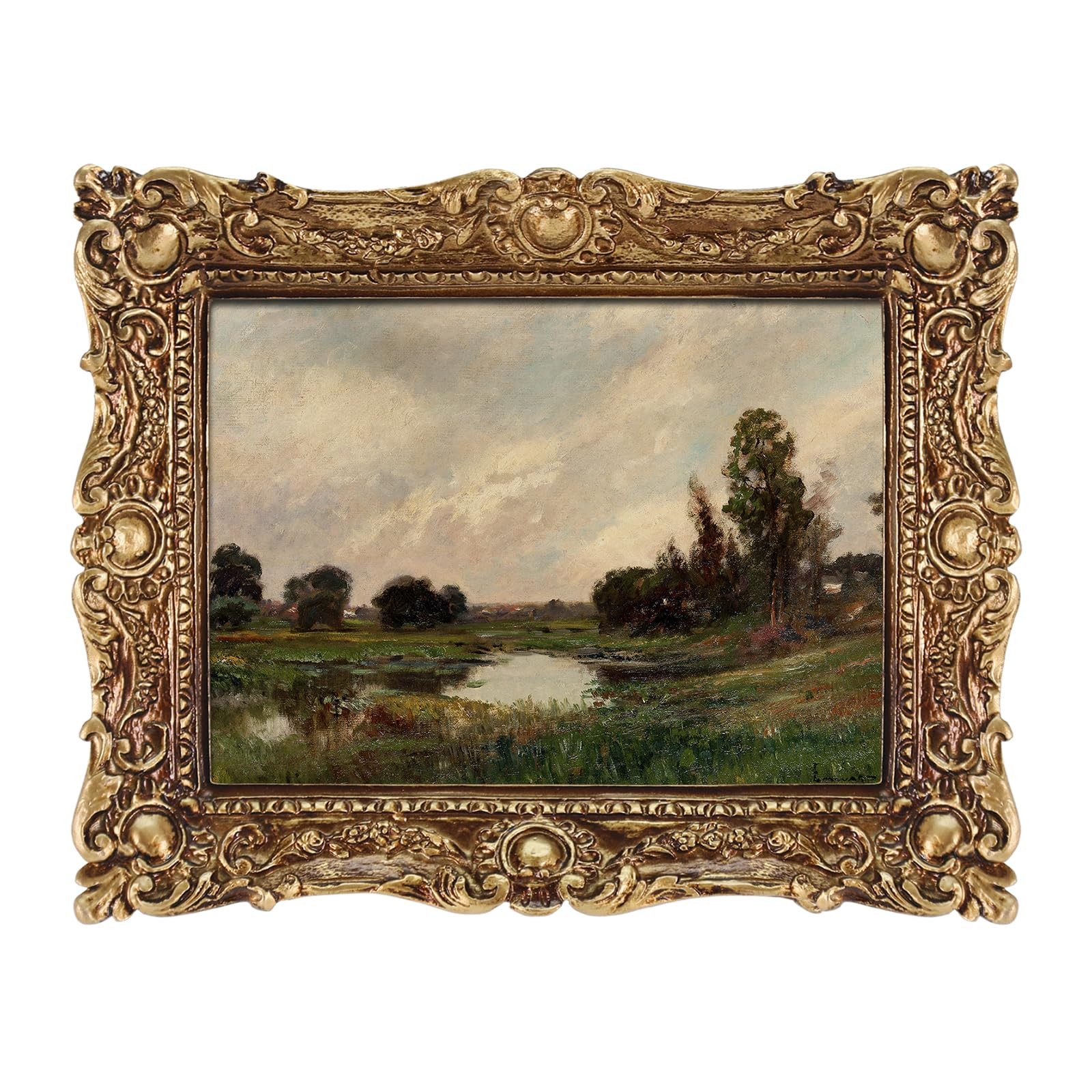 FOLKOR Framed Canvas Wall Art, Home Decor Vintage Scenery Field River Oil Painting Wall Art Print... | Amazon (US)