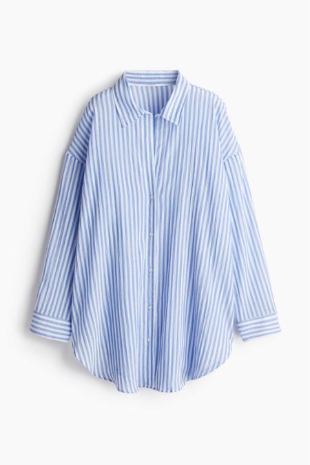 Blue and white striped cotton button up shirt 

#LTKSeasonal #LTKstyletip #LTKfindsunder50