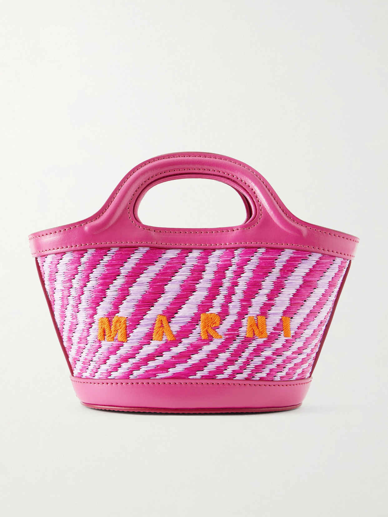 Marni - Tropicalia Micro Leather And Embroidered Raffia-like Tote - Pink | NET-A-PORTER (US)