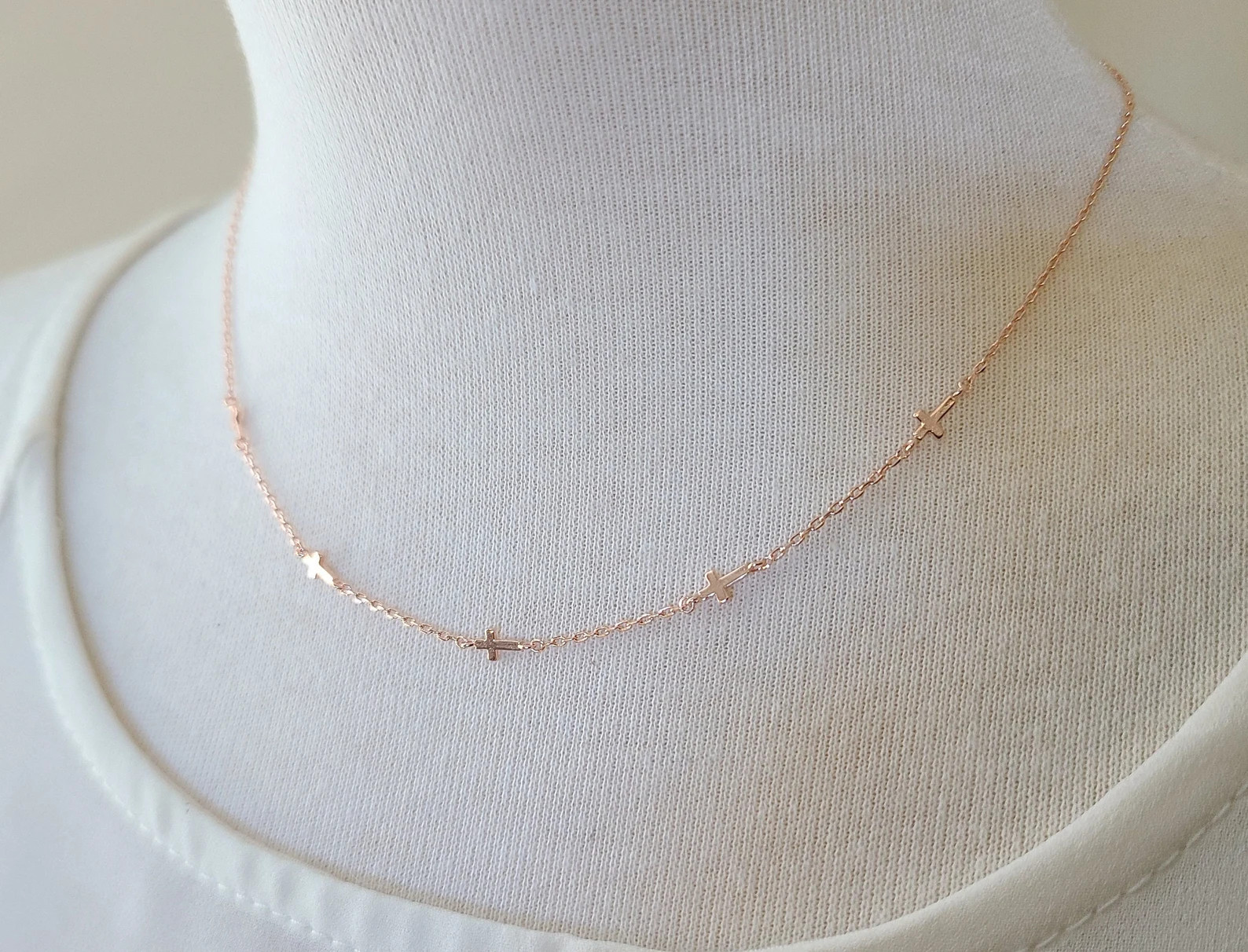 Teeny Tiny Cross necklace, Gold, Rose Gold, or Silver Cross Necklace---Dainty and simple, gift fo... | Etsy (Global)