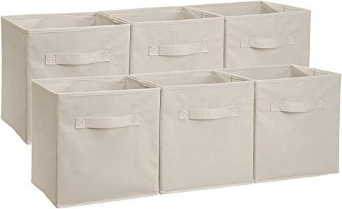 Amazon Basics Collapsible Fabric Storage Cubes Organizer with Handles, Beige - Pack of 6 | Amazon (US)