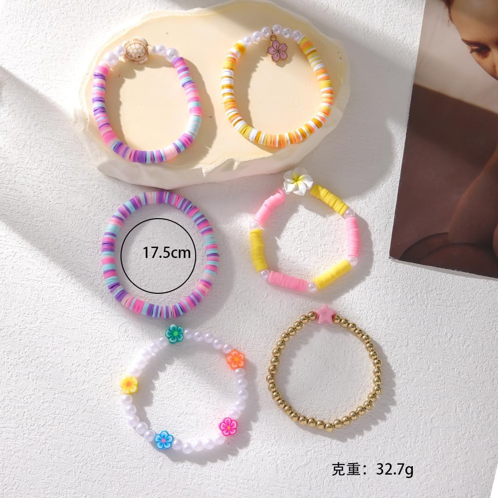 Bohemia Surfer Heishi Bead Bracelets Set Y2k Star Flower Charms Pearl Bracelets Sea Turtle Evil E... | Amazon (US)