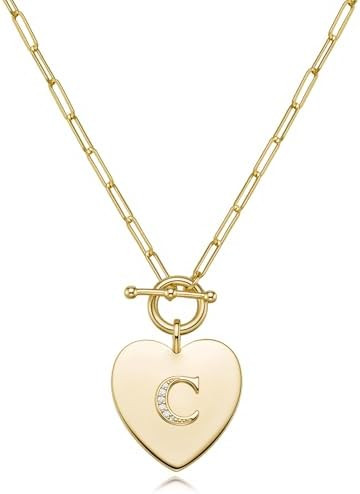 14K Gold Initial Necklace for Women, Dainty Gold Filled Heart Initial Necklace, Valentine's Mothe... | Amazon (US)