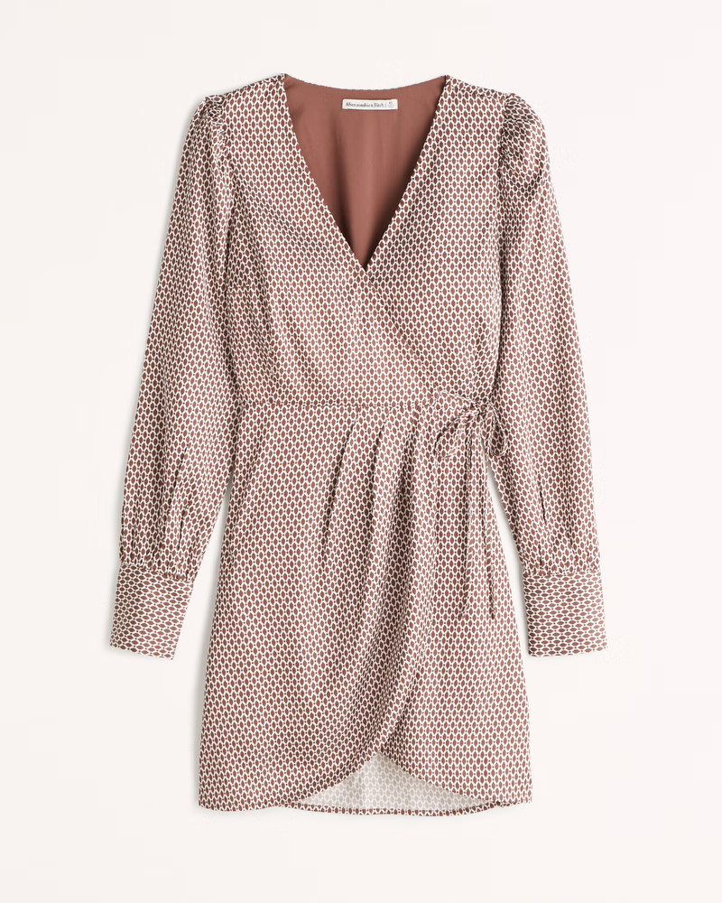 Women's Long-Sleeve Satin Wrap Mini Dress | Women's Dresses & Jumpsuits | Abercrombie.com | Abercrombie & Fitch (US)