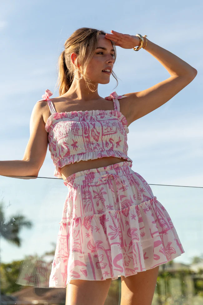 Island Inspiration Pink Icon Print Two Piece Set | Pink Lily