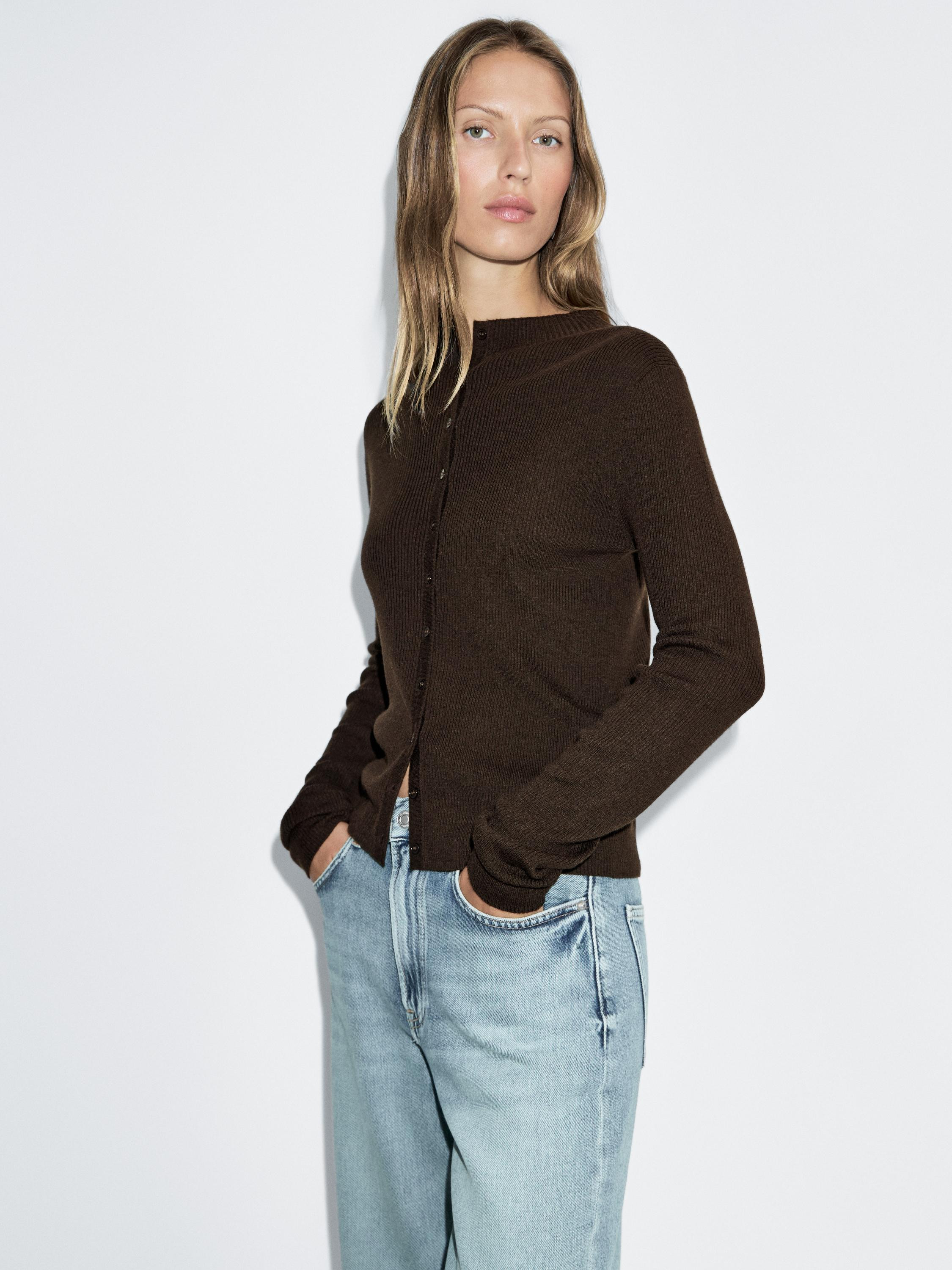 Ribbed wool blend cardigan | Massimo Dutti UK