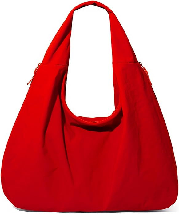 Slouchy Tote Bag Nylon Solid Pleated Handbag Large Hobo Bags for Women Multipockets Crescent Shou... | Amazon (US)