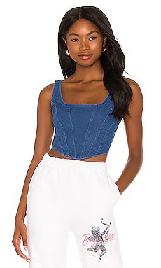 superdown Mika Denim Corset in Mid Blue Wash from Revolve.com | Revolve Clothing (Global)