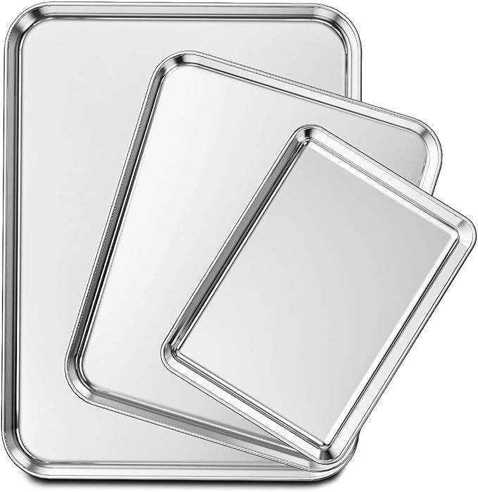 Wildone Baking Sheet Set of 3, Stainless Steel Cookie Sheet Baking Sheet Pan, 9/12/16 Inch, Non T... | Amazon (US)