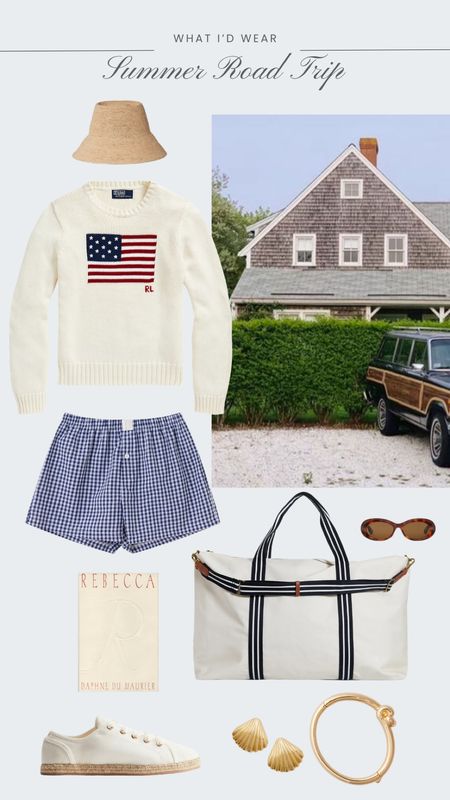 Casual summer outfit idea - flag sweater, boxer sheets, sneakers, classic duffle bag

#LTKFindsUnder50 #LTKSeasonal