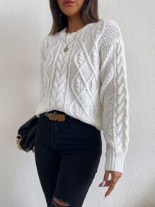 Cable Knit Drop Shoulder Sweater | SHEIN