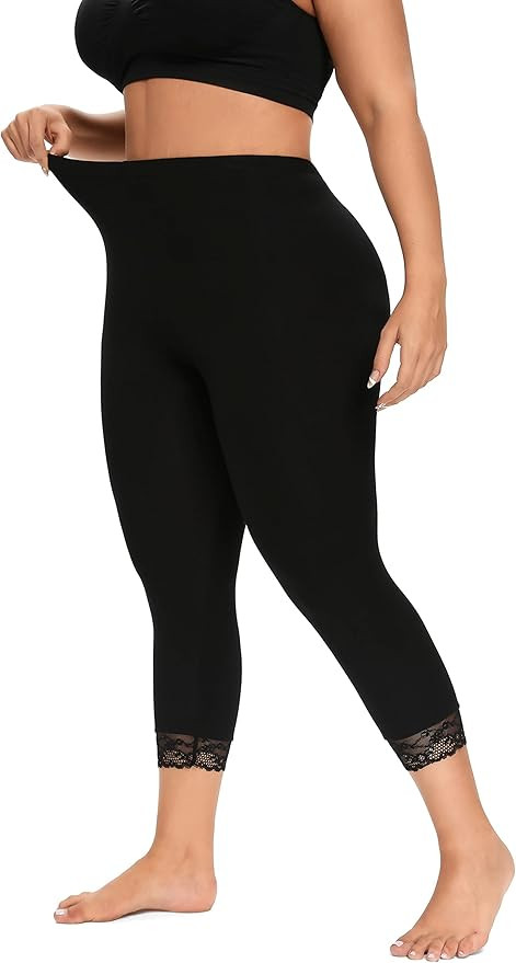 ELISS Women's Plus Size Capri Leggings,High Waited Soft Cropped Pants 3/4 Length Yoga Pants (1X-4... | Amazon (US)
