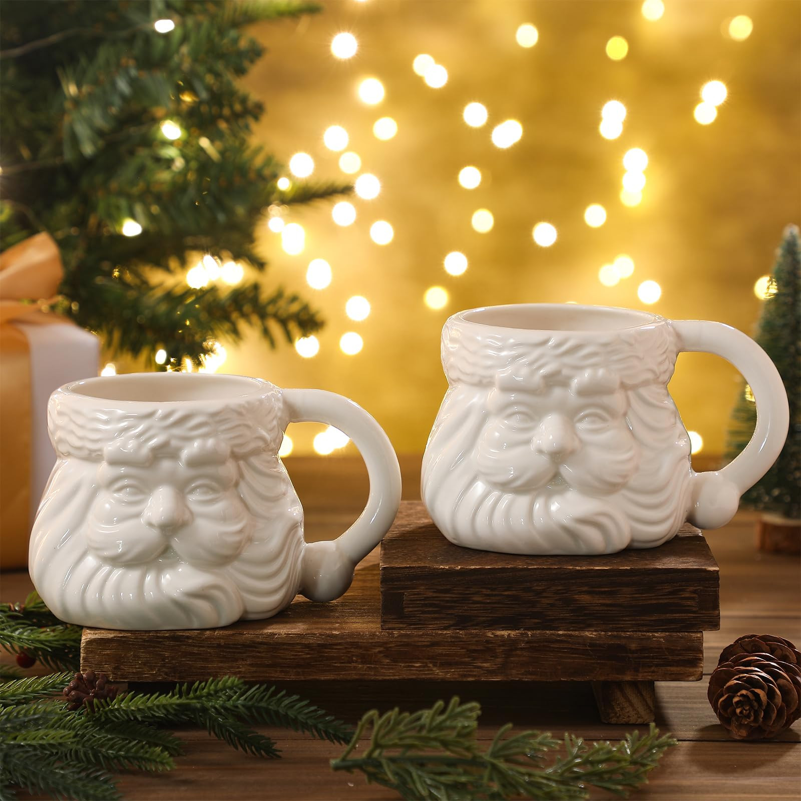 2 Pcs Santa Claus Mugs 16 oz Ceramic Christmas Coffee Cups 3D White Holiday Gift Mug Santa Face C... | Amazon (US)