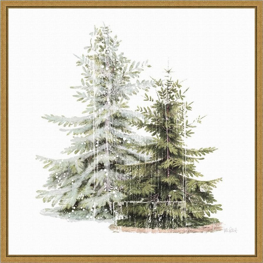 Amanti Art Framed Canvas Wall Art Print Vintage Wooded Holiday Trees in Snow by Katie Pertiet (16... | Amazon (US)