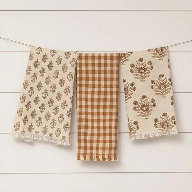 Autumn Tones Patterned Tea Towels Set of 3 | Antique Farm House