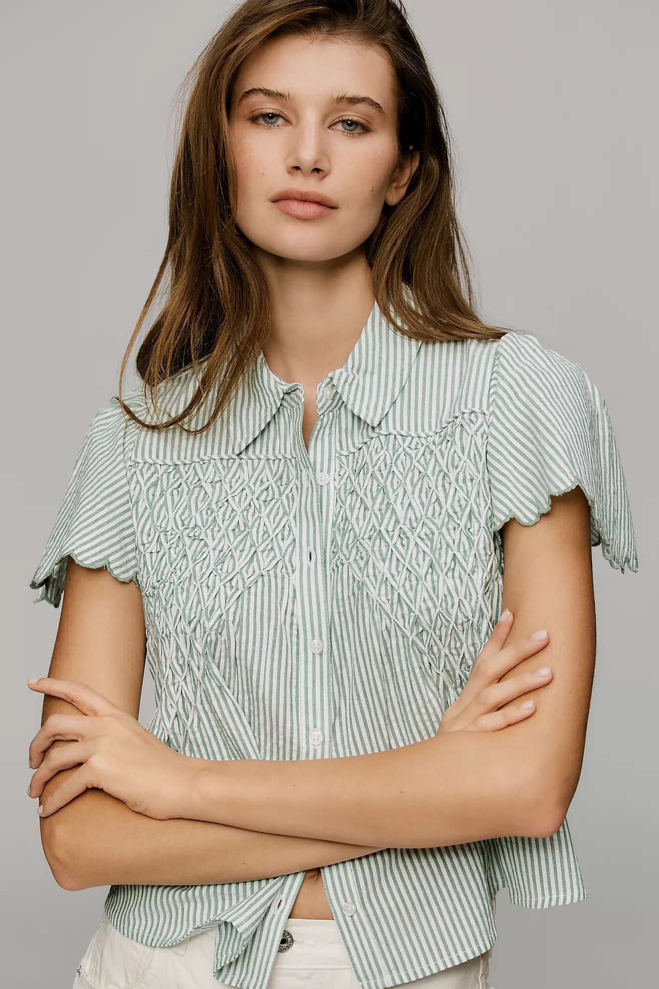 Maeve Cotton Scalloped Swing Top | Anthropologie (US)