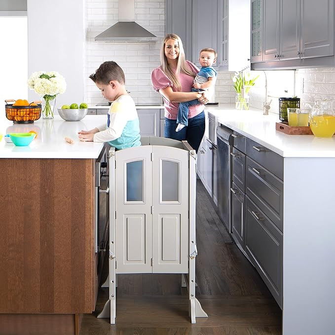 Martha Stewart Kitchen Helper® Stool by Guidecraft with 2 Keepers - Taupe: Wooden, Foldable, Adj... | Amazon (US)