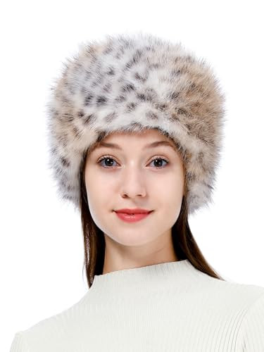 sy soul young Women's Winter Faux Fur Cossak Russian Style Hat Warm Cap(One Size,Khaki Leopard) | Amazon (US)