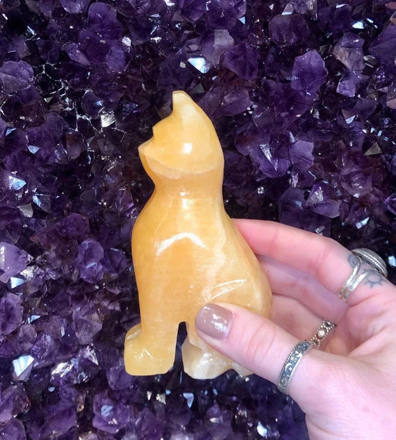 Orange Calcite 4" Cat, Orange Calcite Figurine, Stone Cat, Cat Carving, Perched Cat, Lucky Cat, P... | Etsy (US)