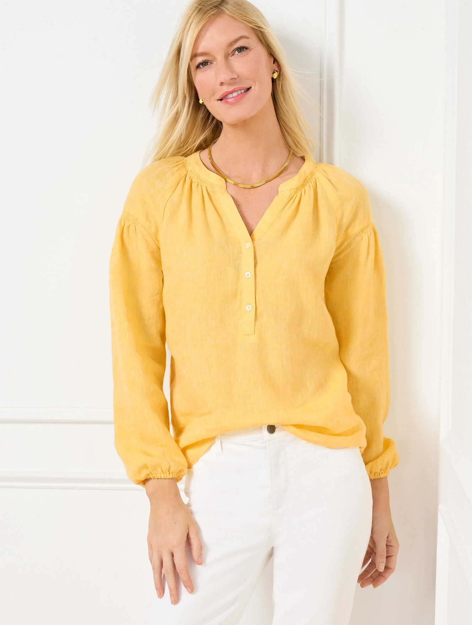 Lantern Sleeve Linen Top - Cross Dyed | Talbots