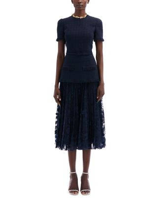 Tweed & Guipure Lace Skirt Midi Dress With Belt | Bloomingdale's (AU)