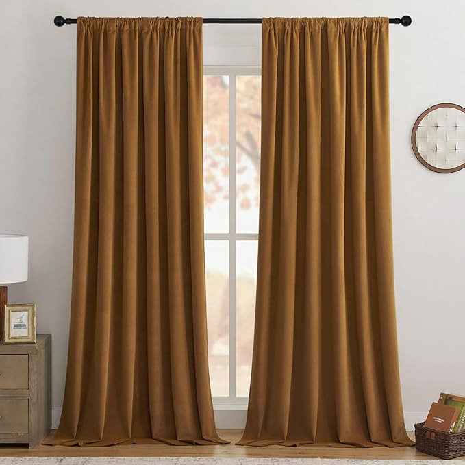 Joydeco Golden Brown 100% Blackout Curtains 84 Inch Length 2 Panels Set, Black Out Curtain for Be... | Amazon (US)