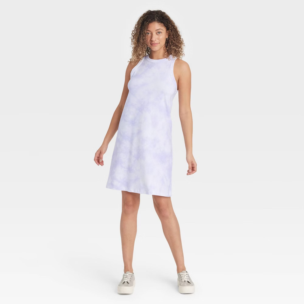 Women's Tie-Dye Knit Tank Dress - A New Day Purple/White XS | Target