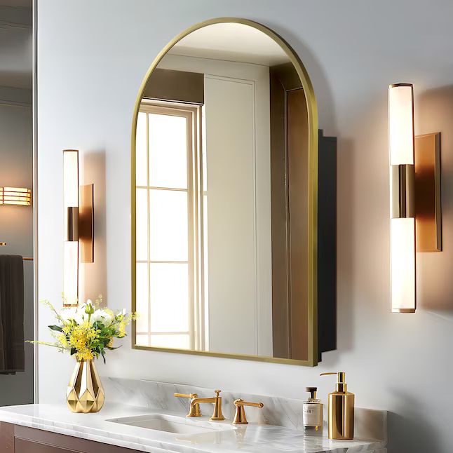 NeuType 24-in x 36-in Surface/Recessed Mount Gold Mirrored Arched Medicine Cabinet | Lowe's