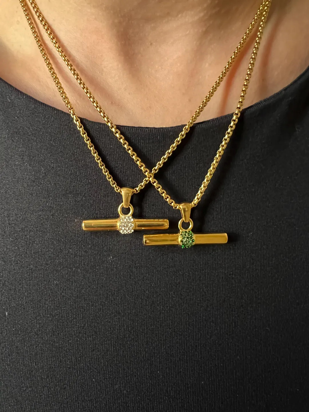 Retro 18K Gold Plated T-bar Pendant Necklace With Colorful Zirconia - Etsy | Etsy (Global)