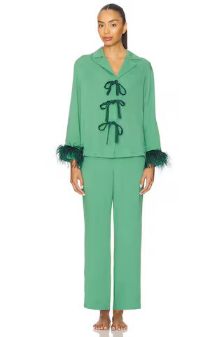 Sleeper The Bow Pajama Set With Detachable Feathers in Green from Revolve.com | Revolve Clothing (Global)