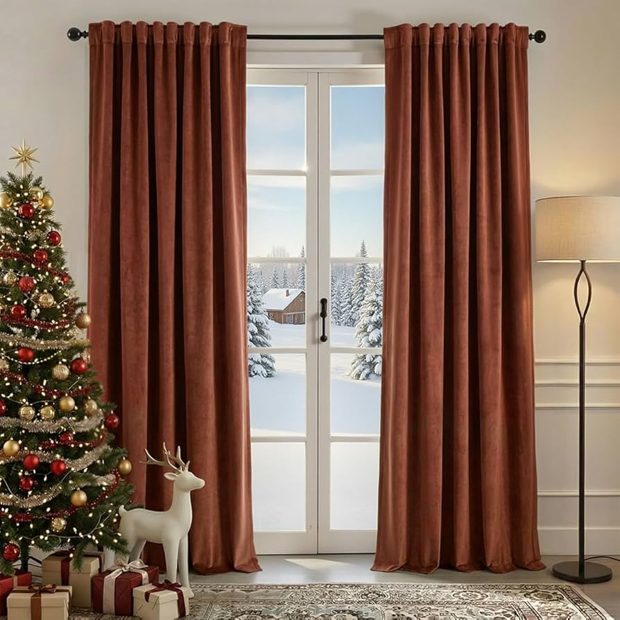 Nemia Rust Burnt Orange Velvet Curtains Thermal Insulated Blackout Curtain for Bedroom Window Liv... | Amazon (US)