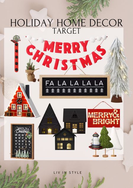 Target holiday decorations - Winter Lodge theme! Plaids, cozy vibes, wood details with a rustic feel. Christmas countdown, Christmas village, Christmas signs, textured and patterned trees, greenery, banner 

#LTKSeasonal #LTKHoliday #LTKhome