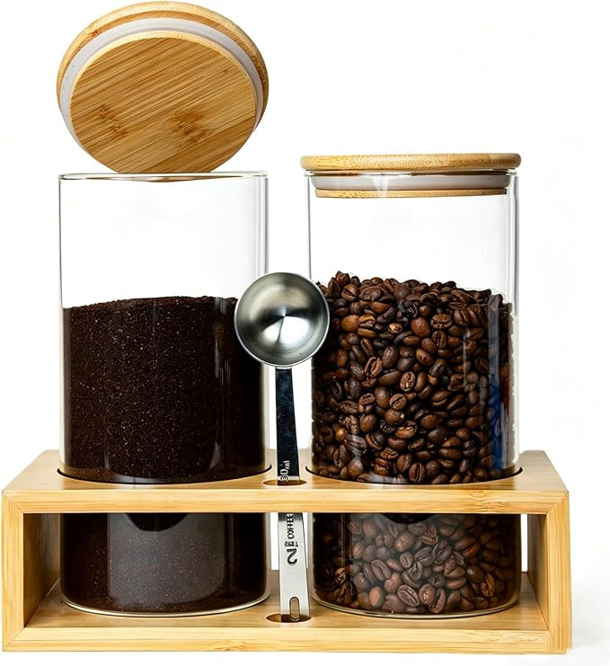 Glass Coffee Containers With Shelf - Coffee Bar Organizer And Accessories, Coffee Jars With Spoon... | Amazon (US)