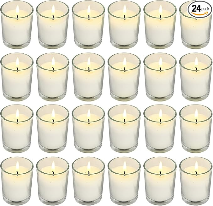 Soft Breeze 24 Pack Ivory Unscented Votive Glass Candles for Wishing, Hydrotherapy, Wedding, Birt... | Amazon (US)
