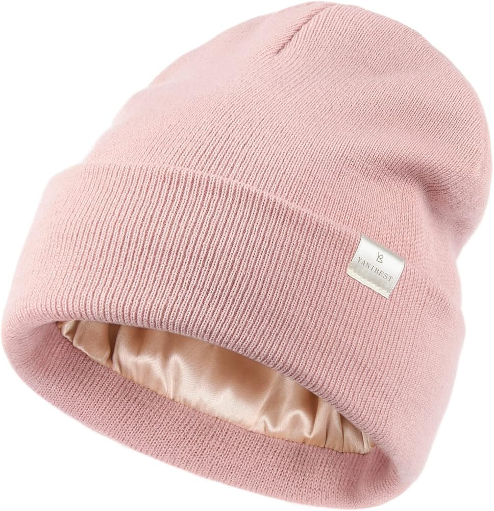 YANIBEST Womens Satin Lined Knit Beanie Hat Acrylic Winter Hats for Women Men Silk Lining Soft Sl... | Amazon (US)