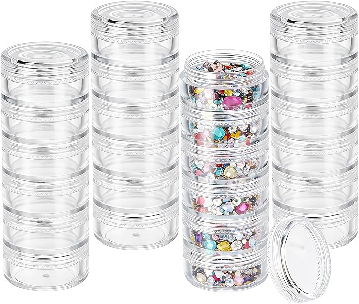 Fengek 6 Sets 6 Layer Stackable Plastic Containers, 10G/10ML Clear Cosmetic Storage Box Round Org... | Amazon (US)