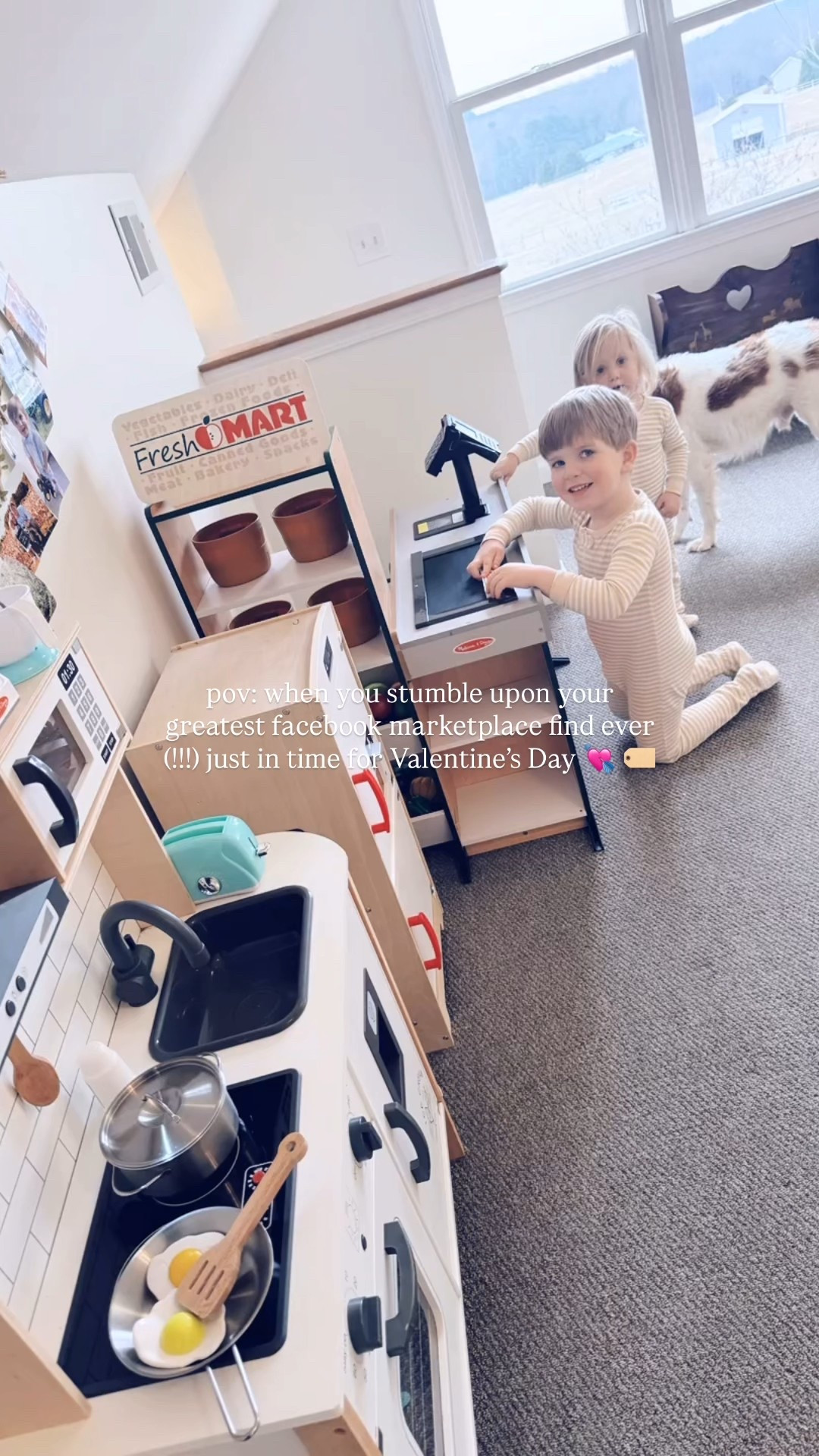 Valentine’s Day 💘 came early 🤭 here in the Mabry household 🏡 and lookie at the BEST Facebook marketplace find 🏷️ of our lives!!! 😍 The best deal 🙌🏽 - I mean, just unreal!! 🤯  Best (early) valentines gift 💝 ever for our sweet little boys and I know this play kitchen 🥣 slash grocery store 🏬 is going to bring joy 🤩 upon joy 🥹 in the years to come in our precious upstairs playroom 🧸 nook!!🚪 #marketplacefind #marketplacefindsforthewin #playkitchen #playgrocerystore #earlyvalentinesdaygift 

These little cutie pies 👶🏼🩵👶🏼 have had a BALL 🥰 playing all morning 🌞 (and mama actually got to enjoy her coffee ☕️ this AM 🤭) long in their new kitchen/grocery store 🏬 🛒🍌🥑🧀🍅🥣🥚🥫 and it was just so stinking precious to watch the pure JOY 🤩 on their faces!! 🥹 Hours upon hours 🕰️ of imaginary play 🫶🏽 and so many special memories to be made in this adorable space here overlooking the farm!! 🪟🌳🚪And how sweet it is that the little blue kitchen appliances (the little mixer and coffee maker melt me 😍) match the ones in our real kitchen, too… such a special touch 🩵 and GOD WINK!! 😉😭

Happy FriYAY and (early!!) Valentine’s Day, my precious little loves!!! 💘🧺❤️💝🎁💖

PS. Clearly this is all **thrifted** - but I found and linked 🔗 everything I could over on my LTKit shop for y’all!! 🛍️ So precious and fun!! 🩵

#LTKKids #LTKmomlife #LTKdayinmylife