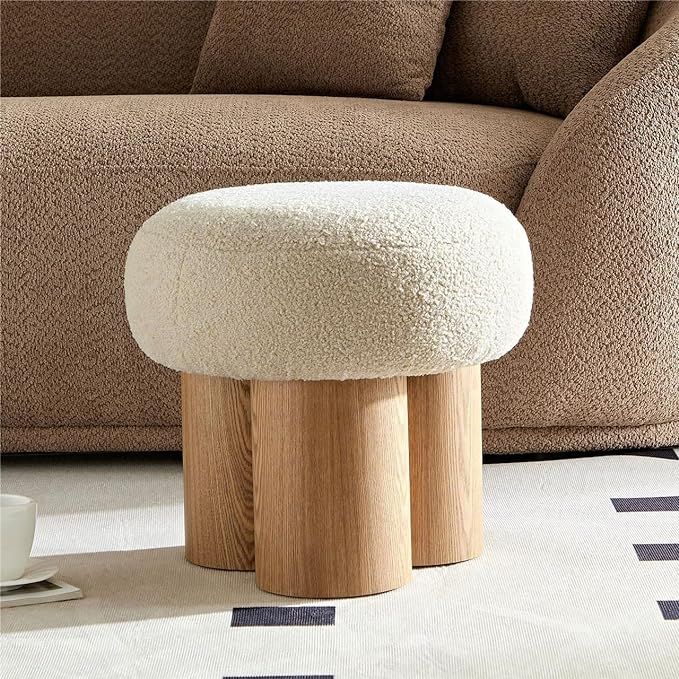 Mushroom Footstool Cute Ottoman Teddy Boucle Footrest Stool Upholstered Small Foot Stool for Livi... | Amazon (US)