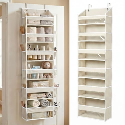 HOMELUX THEORY UPGRADED 6 Tiers Over The Door Organizer Hanging - 100D EXTRA THICK & 50lbs HUGE CAPACITY, 12 Side Mesh Pockets Over The Door Shoe Organizer, Hanging Closet Organizer (Ivory, 1pc) | Amazon (US)