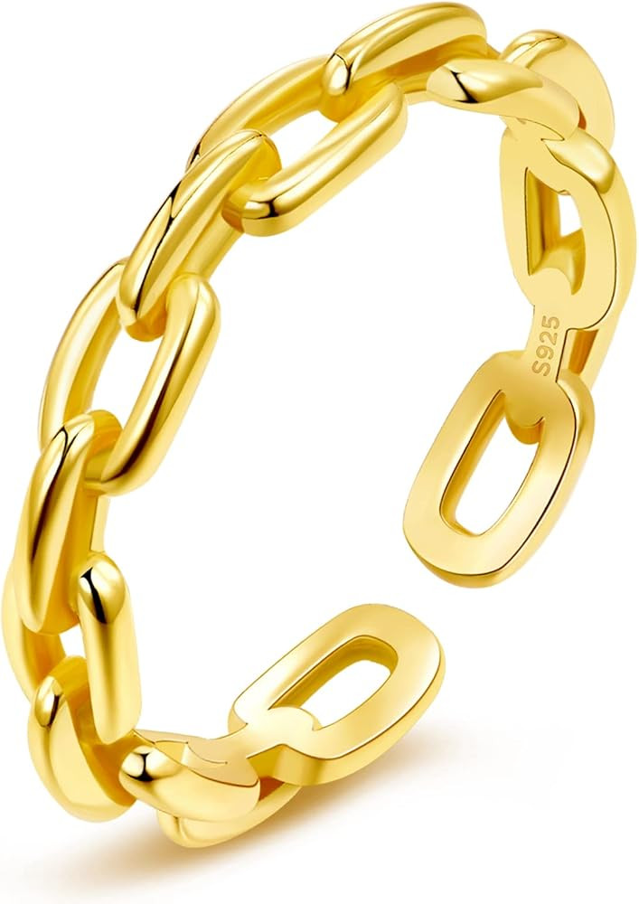 Nireus 925 Sterling Silver Open Adjustable Chain Link Rings, Hypoallergenic | Amazon (US)