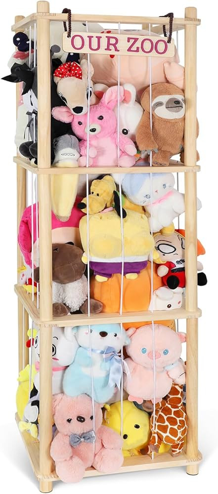 Extra Large Stuffed Animal Storage for Corner Organizer,Premium Wooden Material with Elastic Cord... | Amazon (US)