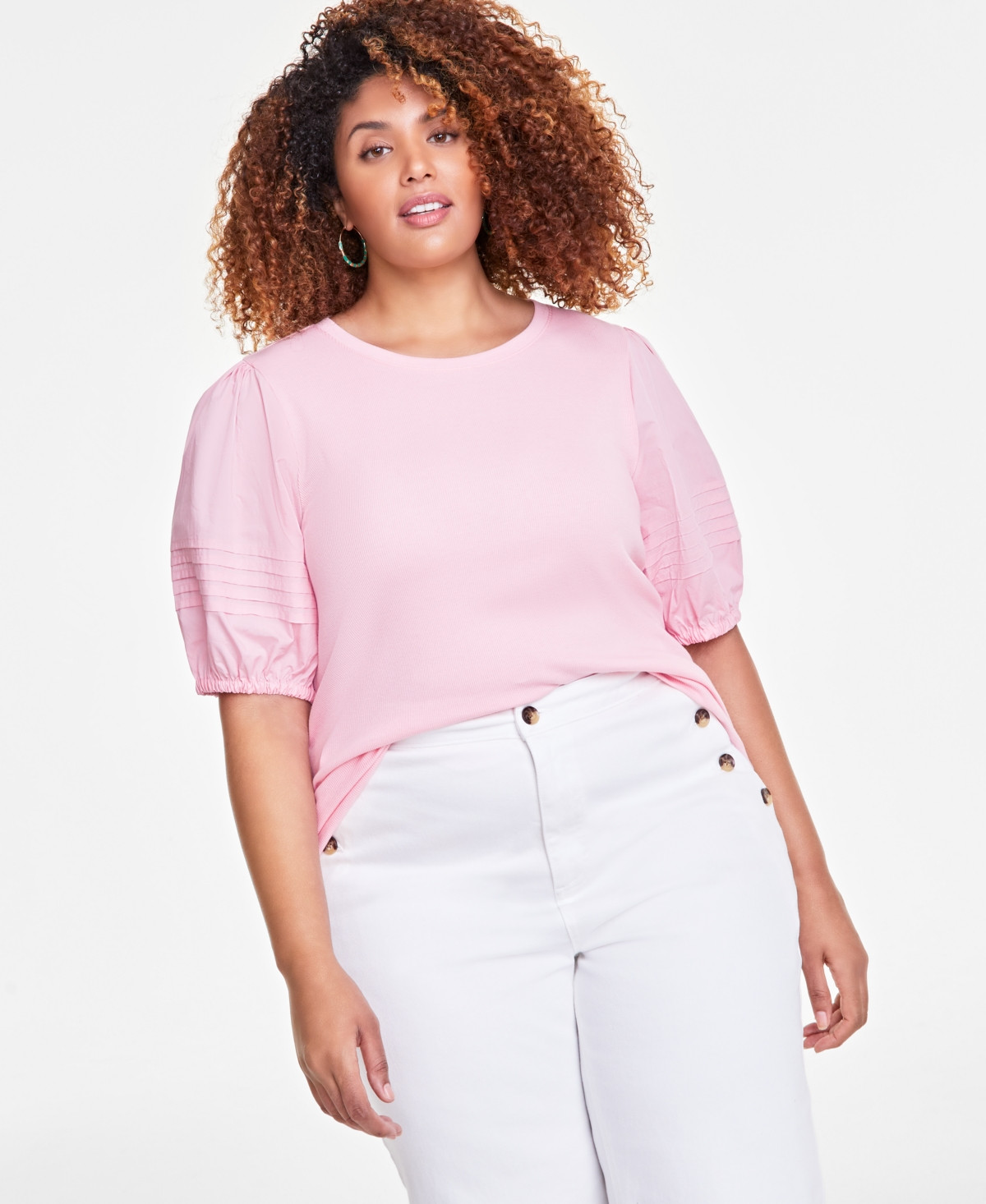 On 34th Trendy Plus Size Puff-Sleeve Knit Top, Created for Macy's - Rosewater | Macy's