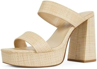 Modatope Platform Heels for Women Square Open Toe Chunky Heel Platform Sandals Two Strap Slip On ... | Amazon (US)